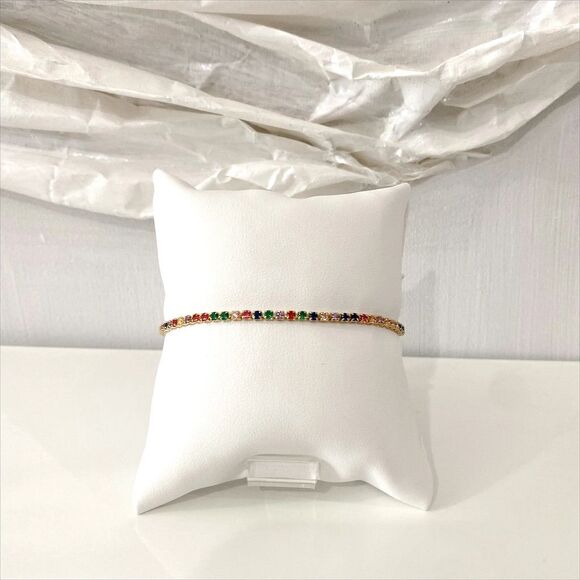 Elegant Silver-Plated Multi-Color CZ Tennis Bracelet 7.25" with Secure Clasp - Picture 3 of 3